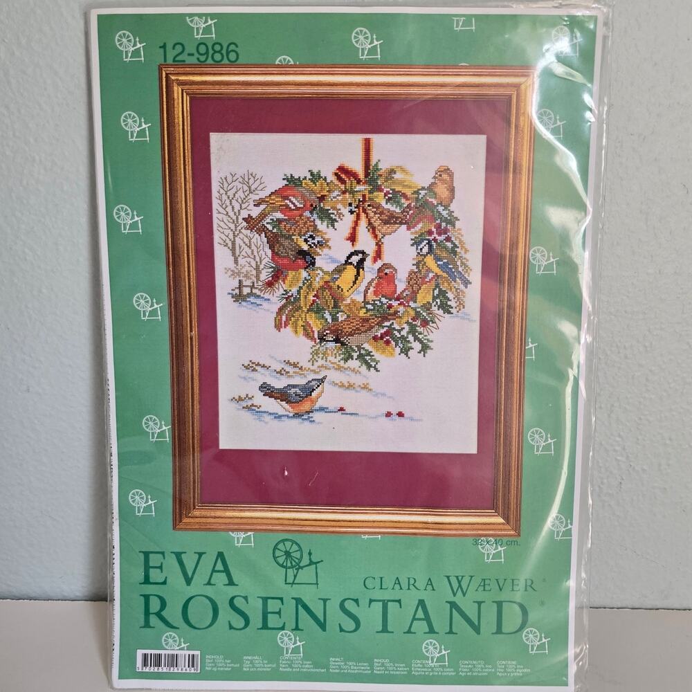 Eva Rosenstand Wreath and Birds Counted Cross Stitch Kit 32X40 cm Winter Birding